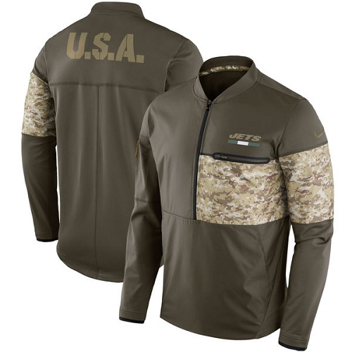 Men's New York Jets Nike Olive Salute to Service Sideline Hybrid Half-Zip Pullover Jacket - Click Image to Close